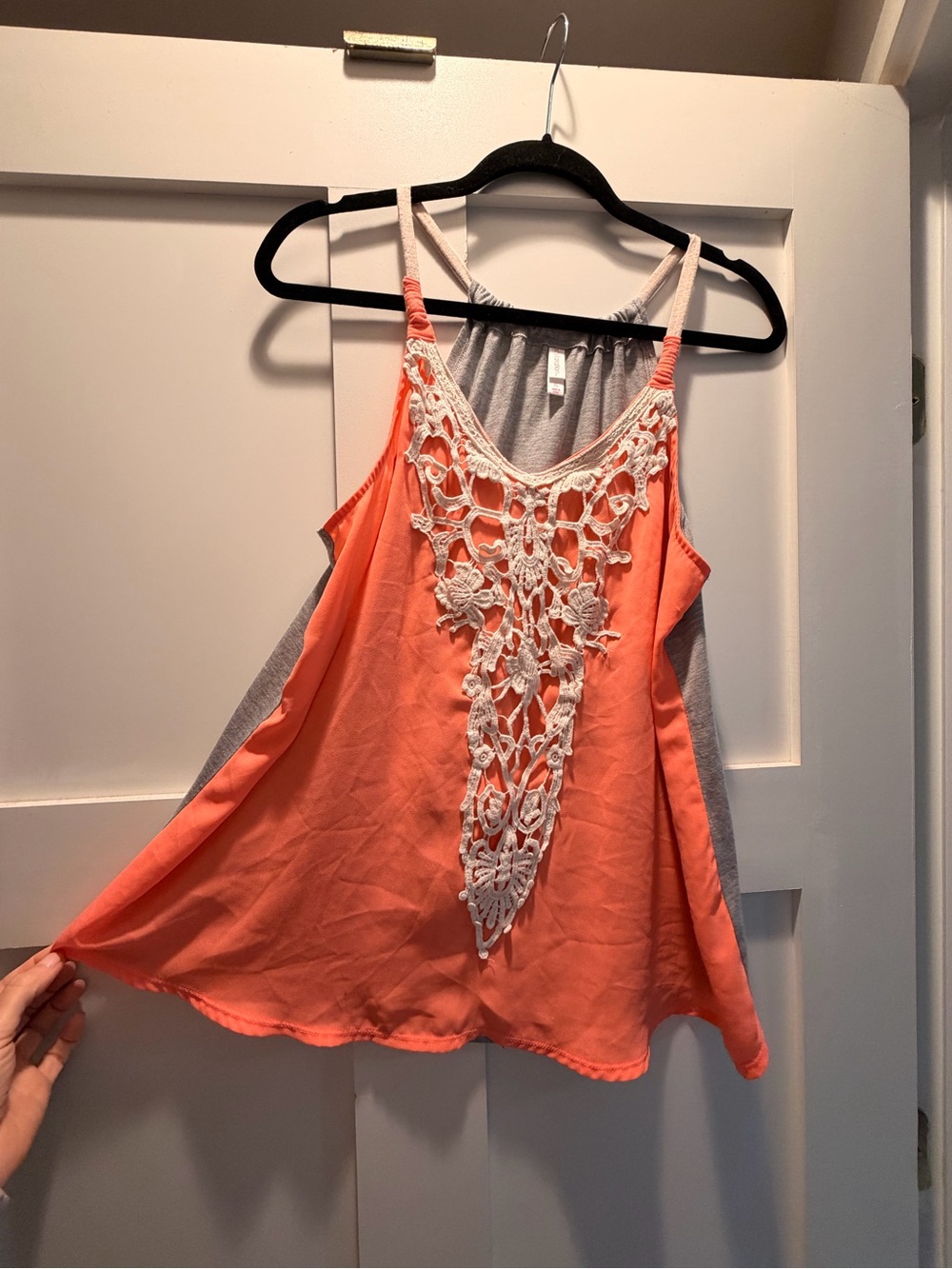 Xhilaration Coral Tank with White Crochet Front